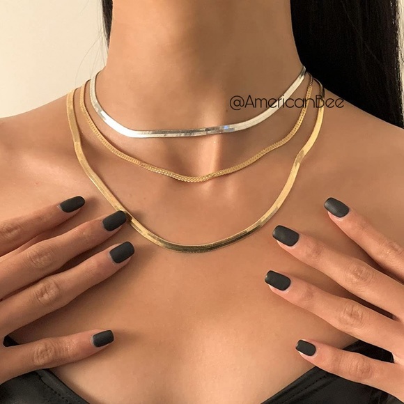 Free People Jewelry - Layered Herringbone 3 Necklaces 14K Gold Plated